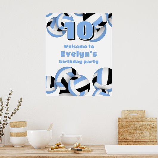 lt blue black volleyballs birthday party welcome poster (Keuken)