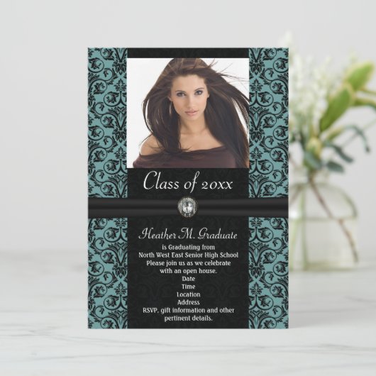 Lt.Blue Damask-Afstuderen uitwerken Kaart (Staand voorkant)