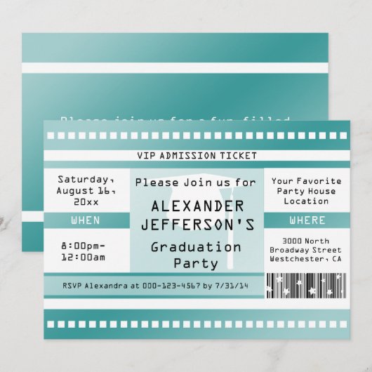 Lt. Blue Graduation Party Admission Ticket Kaart (Voorkant / Achterkant)