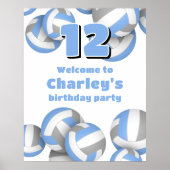 lt blue gray volleyballs birthday party welcome poster (Voorkant)