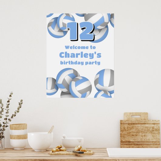 lt blue gray volleyballs birthday party welcome poster (Keuken)