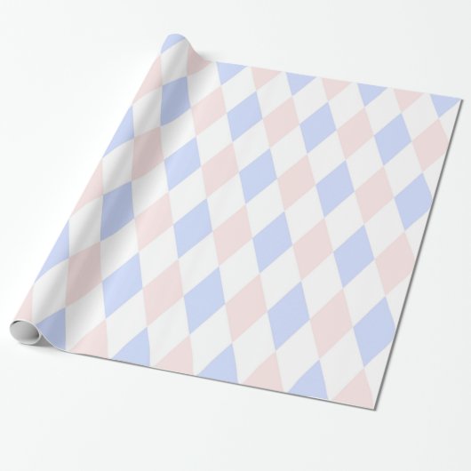 Lt Blue, Lt Pink, Wht Harlequin Diamond Pattern Cadeaupapier (Uitgerold)