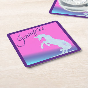 Lt. Blue Unicorn Silhouette (regenboog) Kartonnen Onderzetters