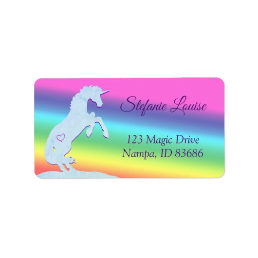 Lt. Blue Unicorn Silhouette (regenboog/personalise Etiket (Voorkant)