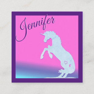 Lt. Blue Unicorn Silhouette (regenboog) Vierkante Visitekaartje