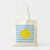 Lt Blue White Chevron Yellow Quatrefoil Monogram Tote Bag (Voorkant)