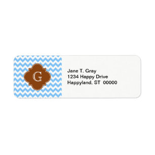 Lt Blue Wht Chevron Brown Quatrefoil Monogram Etiket