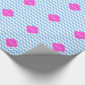 Lt Blue Wht Chevron Hot Pink Quatrefoil Monogram Cadeaupapier (Hoek)