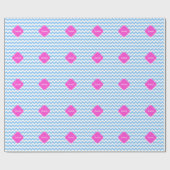 Lt Blue Wht Chevron Hot Pink Quatrefoil Monogram Cadeaupapier (Vlak)