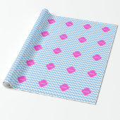 Lt Blue Wht Chevron Hot Pink Quatrefoil Monogram Cadeaupapier (Uitgerold)