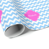 Lt Blue Wht Chevron Hot Pink Quatrefoil Monogram Cadeaupapier (Rol Hoek)