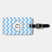 Lt Blue Wht Chevron Zigzag Wht Quatrefoil Monogram Bagagelabel (Voorkant horizontaal)