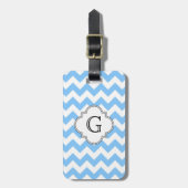 Lt Blue Wht Chevron Zigzag Wht Quatrefoil Monogram Bagagelabel (Voorkant verticaal)