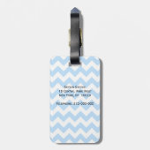 Lt Blue Wht Chevron Zigzag Wht Quatrefoil Monogram Bagagelabel (Achterkant verticaal)