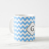 Lt Blue Wht Chevron Zigzag Wht Quatrefoil Monogram Koffiemok (Voorkant links)