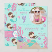 Lt. Brunette Mermaid 7e verjaardag Uitnodiging (Voorkant / Achterkant)