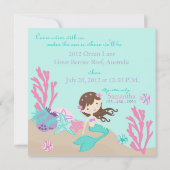 Lt. Brunette Mermaid First Birthday Invitation Kaart (Achterkant)