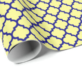Lt Geel Navy Blauwe Marokkaanse Quatrefoil Patroon Cadeaupapier (Rol Hoek)