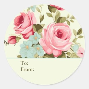 Lt Gele Shabby Chic Roos Persoonlijk Naar & Van Ronde Sticker