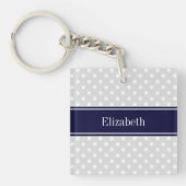 Lt Gray and White Polka Dots Navy Name Monogram Sleutelhanger (voorkant)