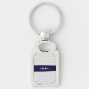 Lt Gray and White Polka Dots Navy Name Monogram Sleutelhanger