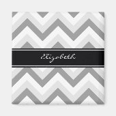 Lt Gray Med Gray White Chevron Black Naam Monogram Magneet (Voorkant)