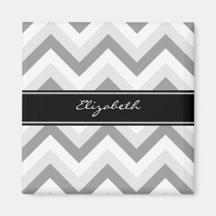 Lt Gray Med Gray White Chevron Black Naam Monogram Magneet