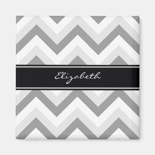 Lt Gray Med Gray White Chevron Black Naam Monogram Magneet (Voorkant)