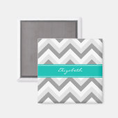 Lt Gray Med Gray White Chevron Blauwgroen naam Mon Magneet (Voorkant / Achterkant)