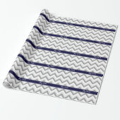 Lt Gray Med Gray White Chevron Navy Name Monogram Cadeaupapier (Uitgerold)