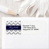 Lt Gray Med Gray White Chevron Navy Name Monogram Etiket (Insitu)