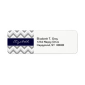 Lt Gray Med Gray White Chevron Navy Name Monogram Etiket (Voorkant)
