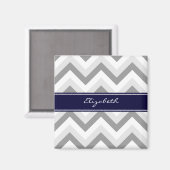 Lt Gray Med Gray White Chevron Navy Name Monogram Magneet (Voorkant / Achterkant)