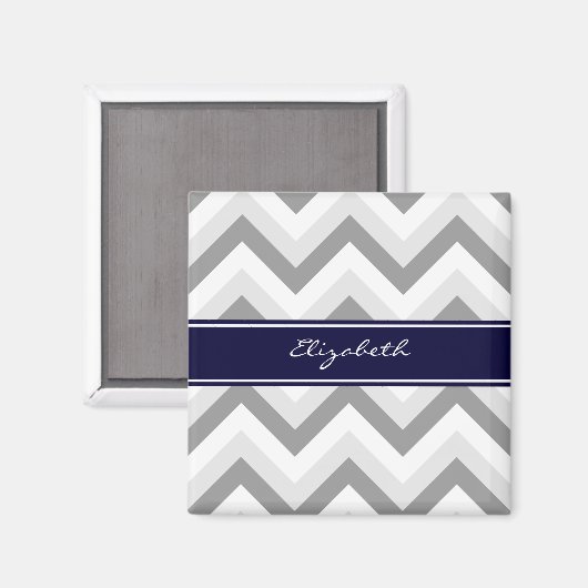 Lt Gray Med Gray White Chevron Navy Name Monogram Magneet (Voorkant / Achterkant)