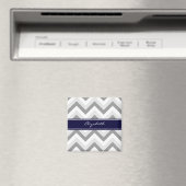 Lt Gray Med Gray White Chevron Navy Name Monogram Magneet (Insitu (Vaatwasser))