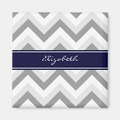 Lt Gray Med Gray White Chevron Navy Name Monogram Magneet (Voorkant)