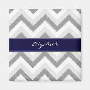 Lt Gray Med Gray White Chevron Navy Name Monogram Magneet