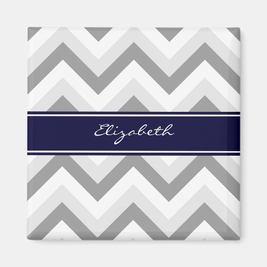 Lt Gray Med Gray White Chevron Navy Name Monogram Magneet (Voorkant)