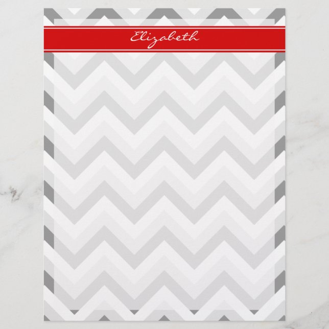 Lt Gray Med Gray White Chevron Red Name Monogram (Voorkant)