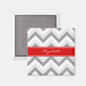 Lt Gray Med Gray White Chevron Red Name Monogram Magneet (Voorkant / Achterkant)