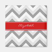 Lt Gray Med Gray White Chevron Red Name Monogram Magneet (Voorkant)