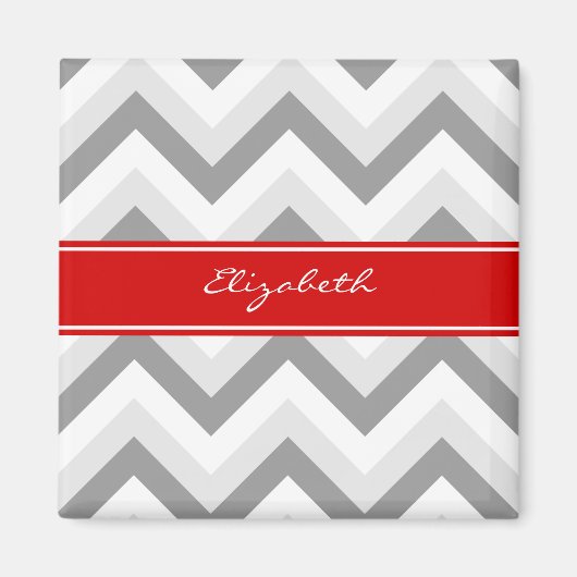 Lt Gray Med Gray White Chevron Red Name Monogram Magneet (Voorkant)