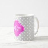 Lt Gray Polka Dot Hot Pink Quatrefoil 3 Monogram Koffiemok (Voorkant rechts)