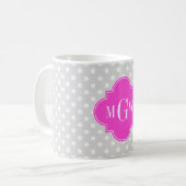 Lt Gray Polka Dot Hot Pink Quatrefoil 3 Monogram Koffiemok (Voorkant links)
