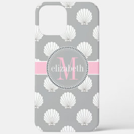Lt Gray | Roze lamschelpen Seashells Monogram Case-Mate iPhone Case