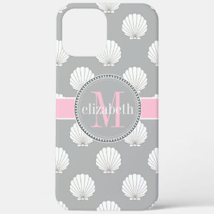 Lt Gray   Roze lamschelpen Seashells Monogram Case-Mate iPhone Case