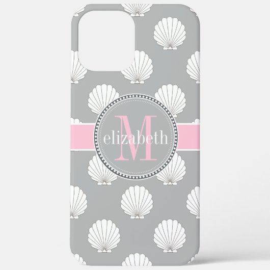 Lt Gray | Roze lamschelpen Seashells Monogram Case-Mate iPhone Case (Achterkant)