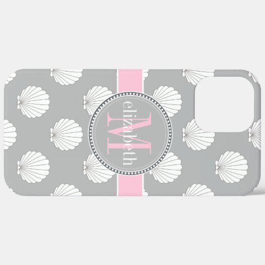 Lt Gray | Roze lamschelpen Seashells Monogram Case-Mate iPhone Case (Achterkant (horizontaal))
