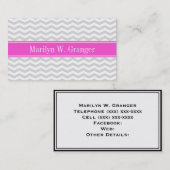 Lt Gray Whin Chevron Hot Pink Name Monogram Visitekaartje (Voorkant / Achterkant)