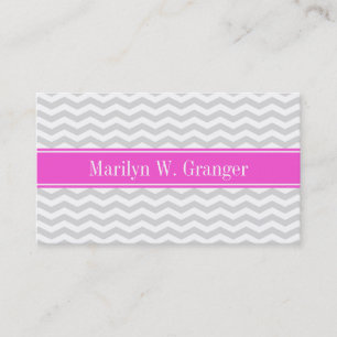 Lt Gray Whin Chevron Hot Pink Name Monogram Visitekaartje